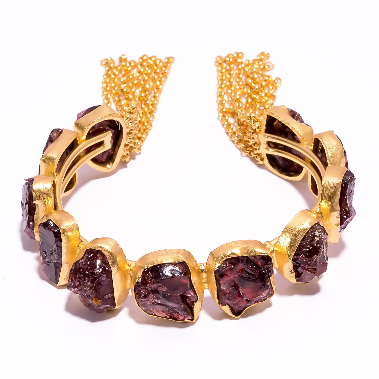 Garnet Natural Raw Gemstone 18k Gold Plated Brass Cuff Bangle