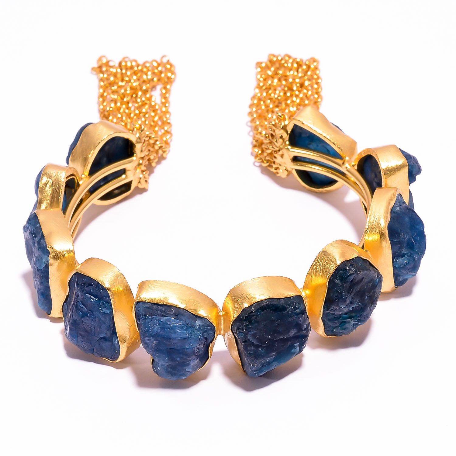 Neon Apatite Natural Raw Gemstone 18k Gold Plated Brass Cuff Bangle