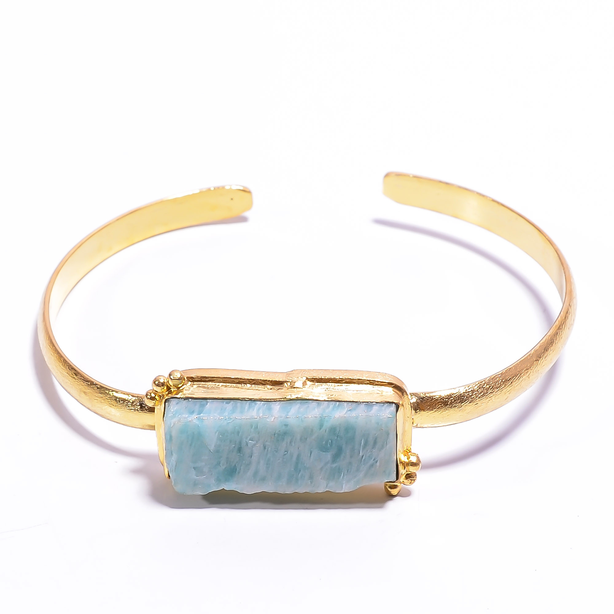 18k Gold Plated Brass Bangle Amazonite Natural Raw Gemstone Bangle Adjustable