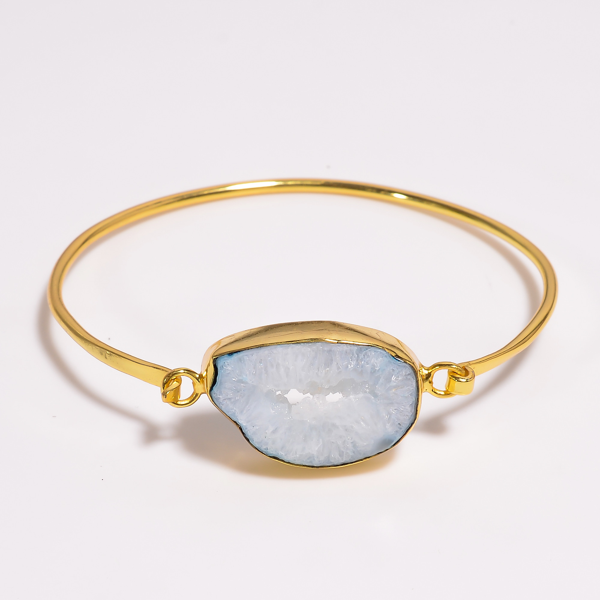 18k Gold Plated Brass Bangle Solar Quartz Druzy Gemstone Bangle