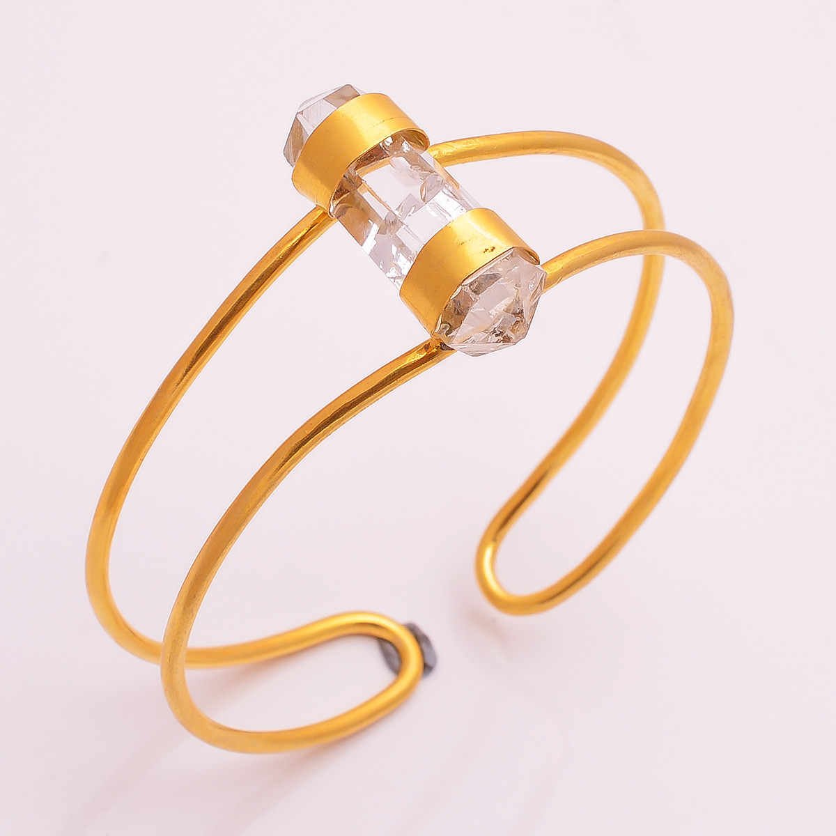 18k Gold Plated Brass Bangle Natural Raw Crystal Gemstone Bangle Adjustable