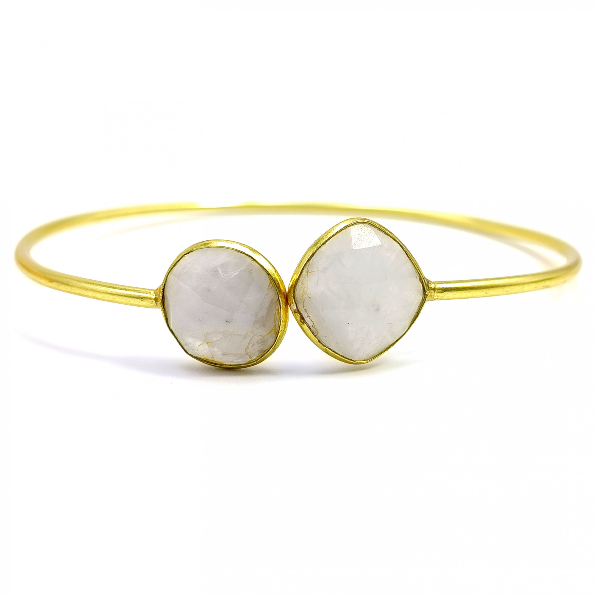 Brass 18k Gold Plated Rainbow Moonstone Bangle Adjustable