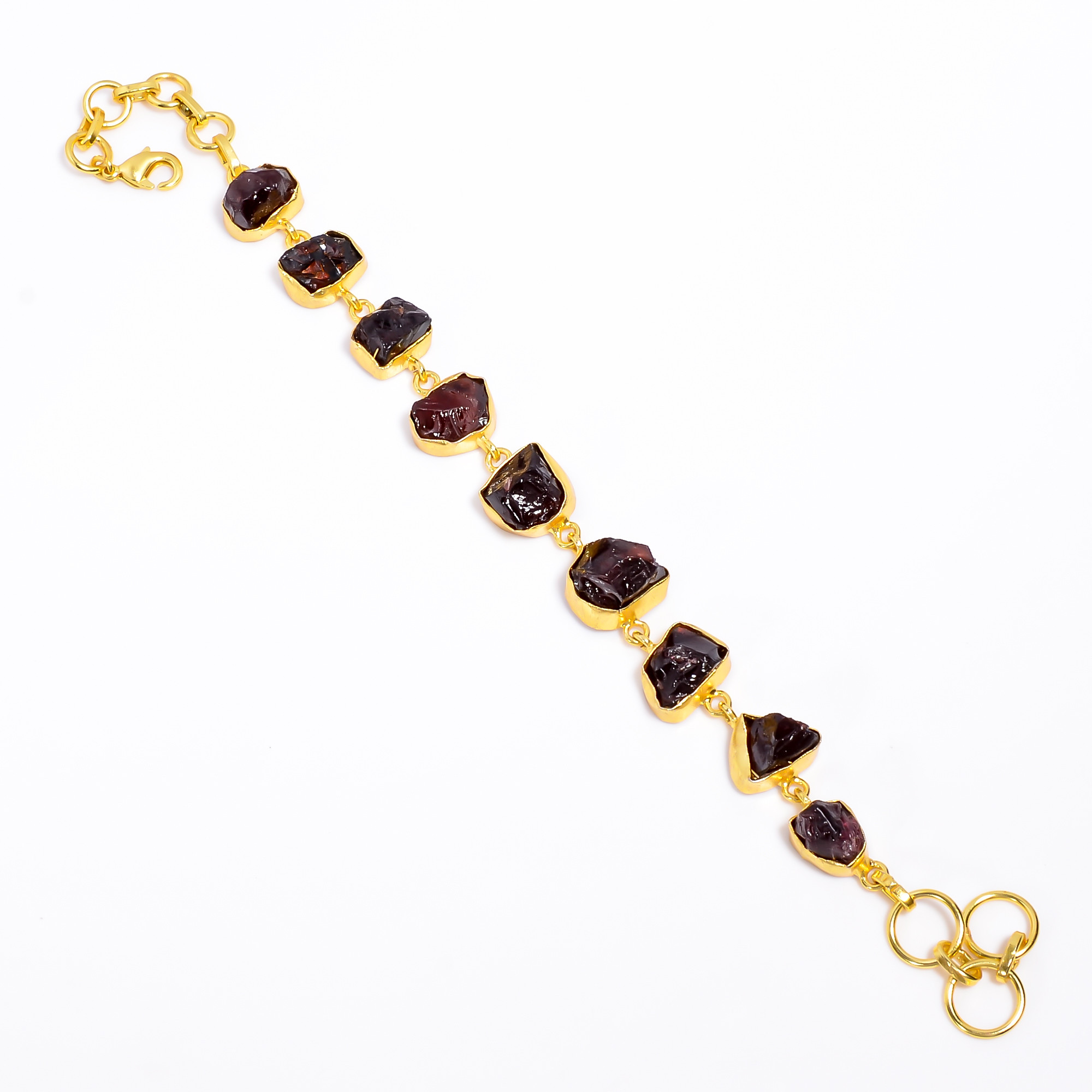 Natural Raw Garnet Gemstone 18K Gold Plated Bracelet Handmade