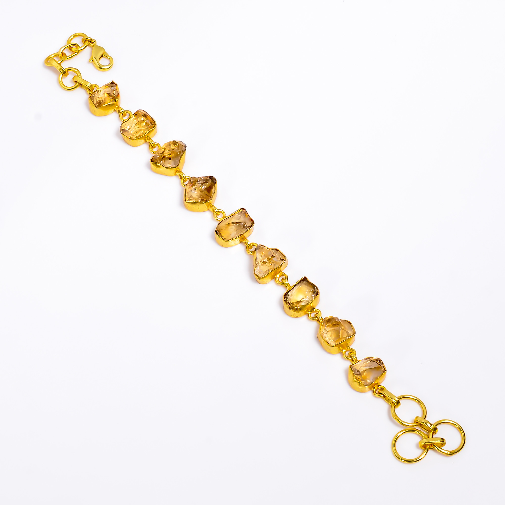 Natural Raw Citrine Gemstone 18K Gold Plated Brass Bracelet Handmade