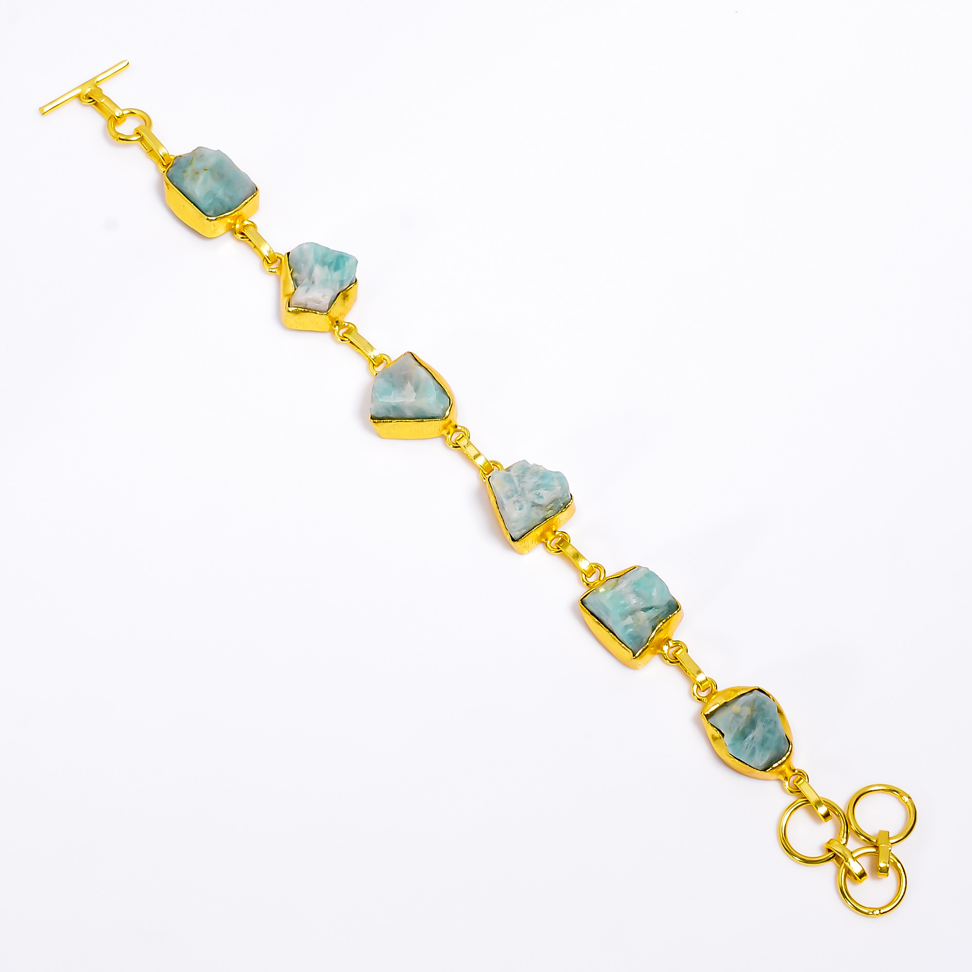 Natural Raw Amazonite Gemstone 18K Gold Plated Brass Bracelet Handmade