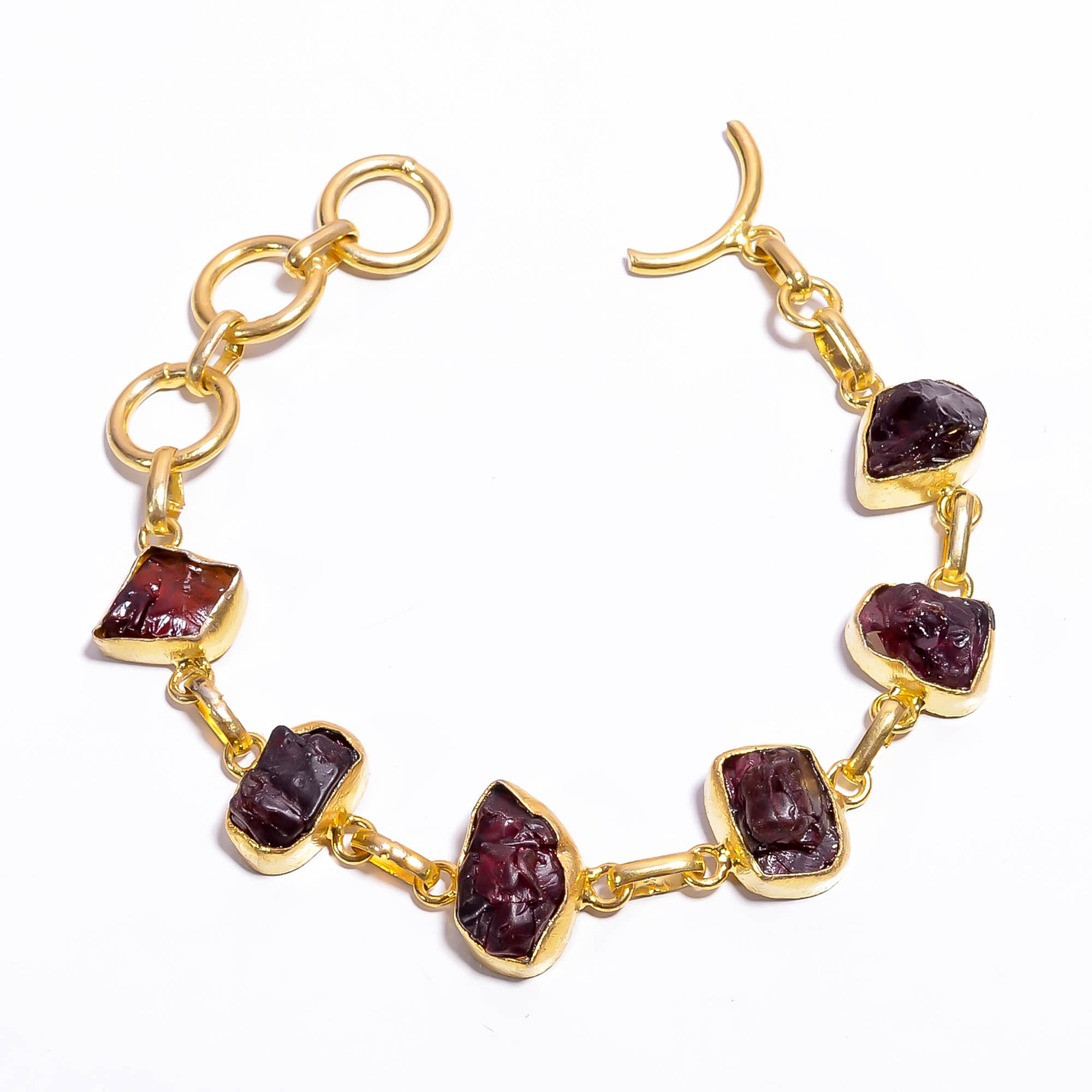 Natural Raw Garnet Gemstone 18K Gold Plated Bracelet Handmade