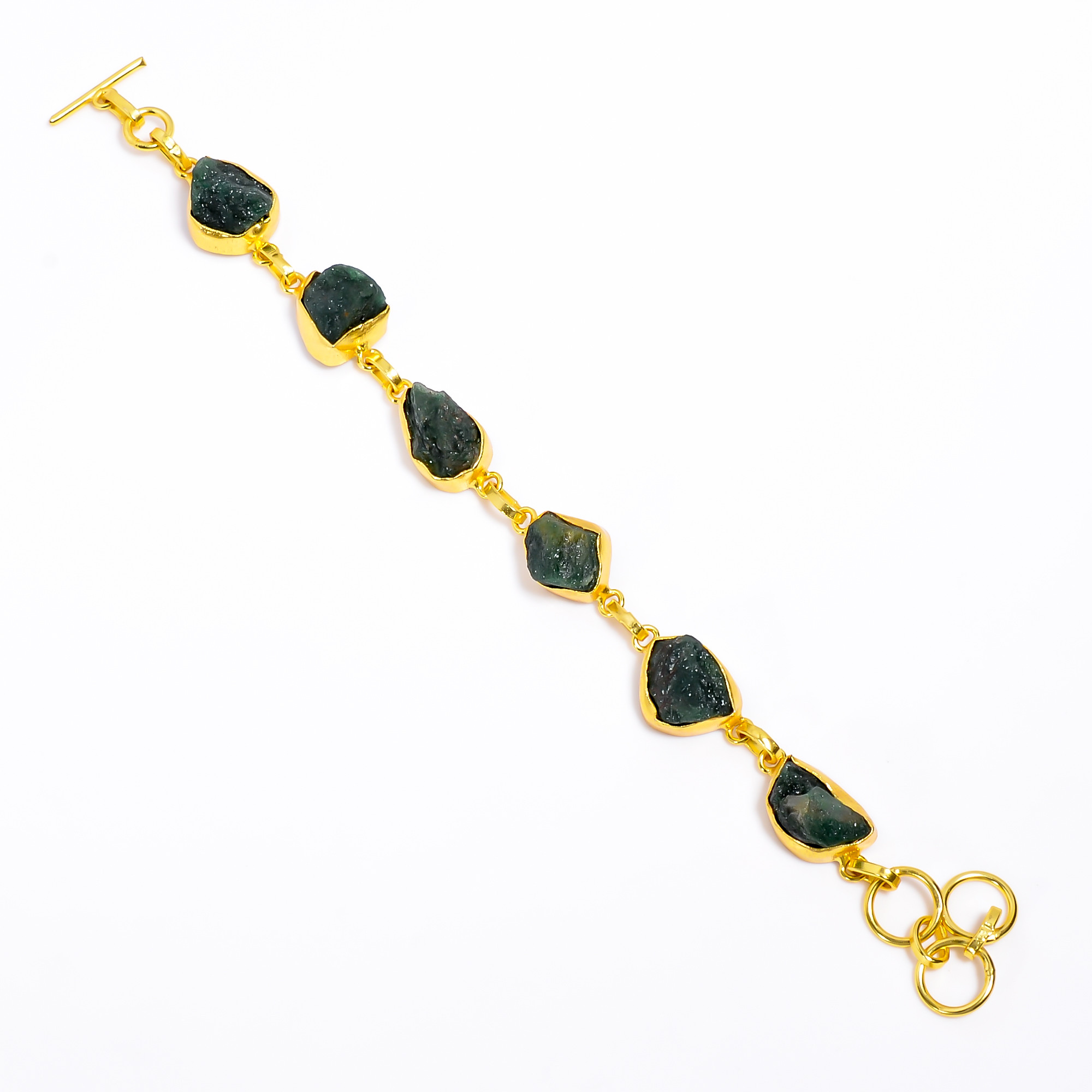 Natural Raw Green Aventurine Gemstone 18K Gold Plated Bracelet Handmade