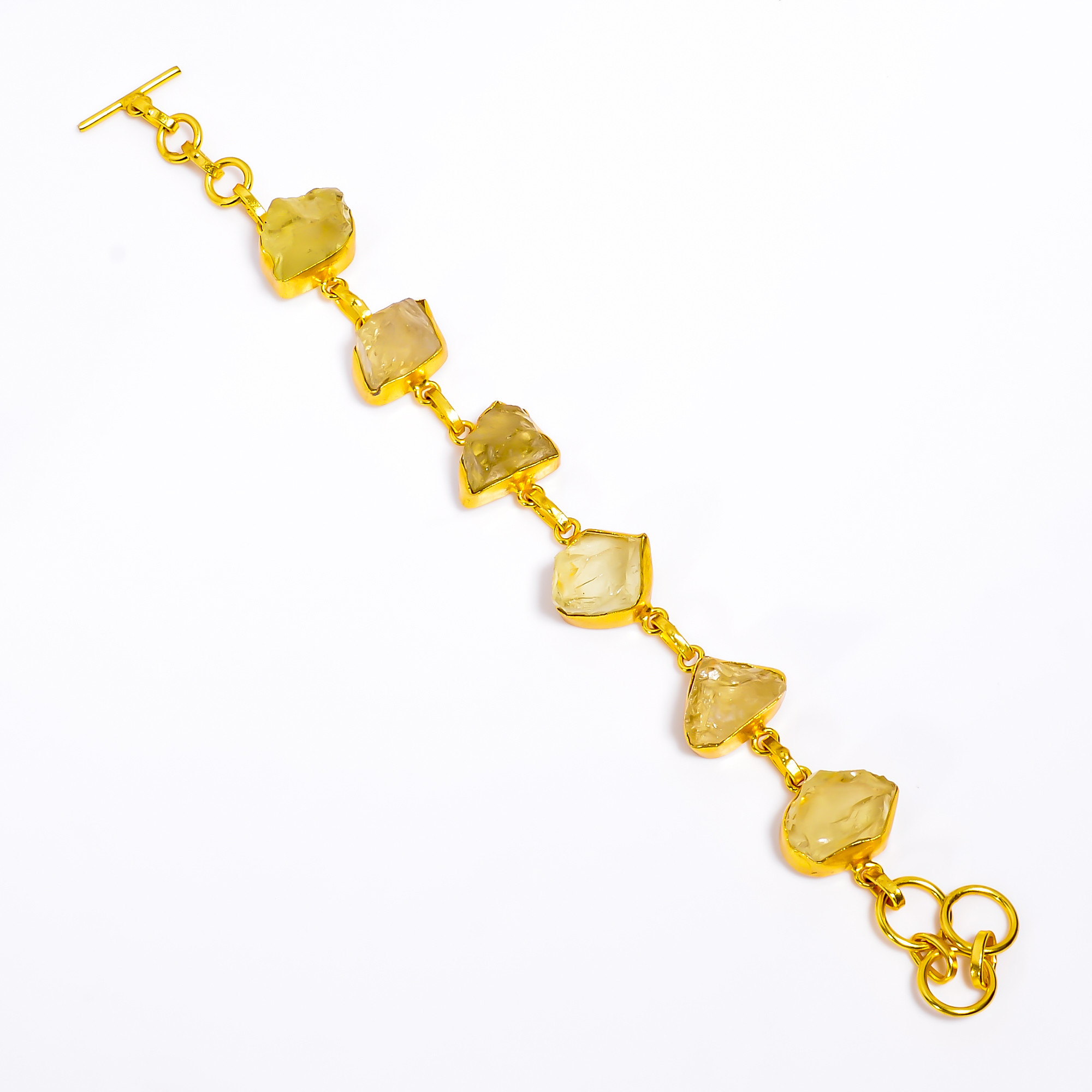 Raw Lemon Quartz Gemstone 18K Gold Plated Bracelet Handmade