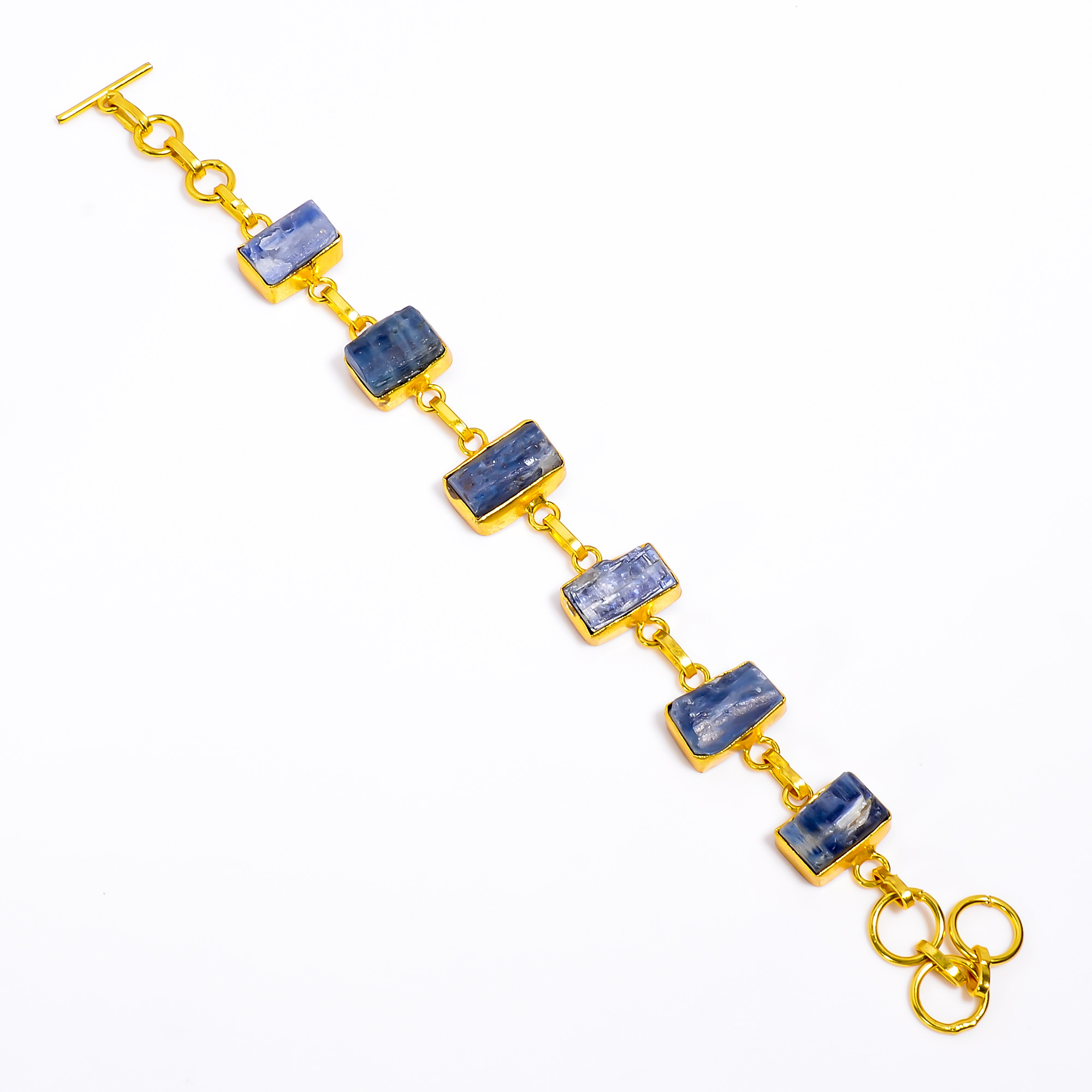 Natural Raw Blue Kyanite Gemstone 18K Gold Plated Bracelet Handmade
