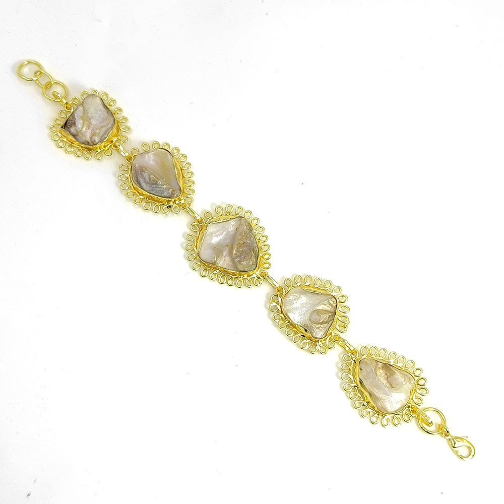 18K Gold Plated Baroque Pearl Bracelet Handmade