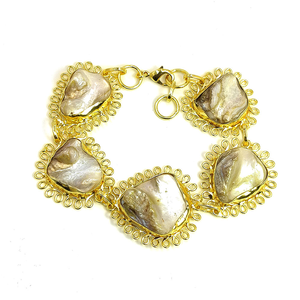 18K Gold Plated Baroque Pearl Bracelet Handmade