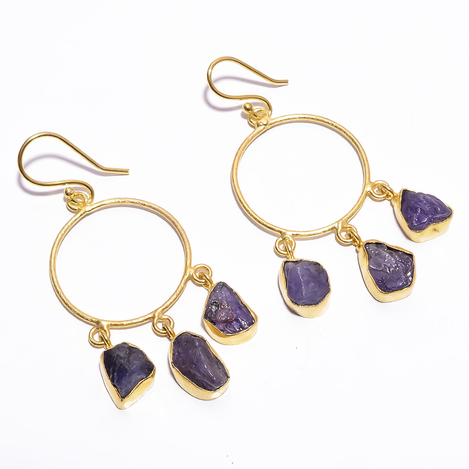 18K Gold Plated Earrings Raw Tanzanite Gemstone Earrings