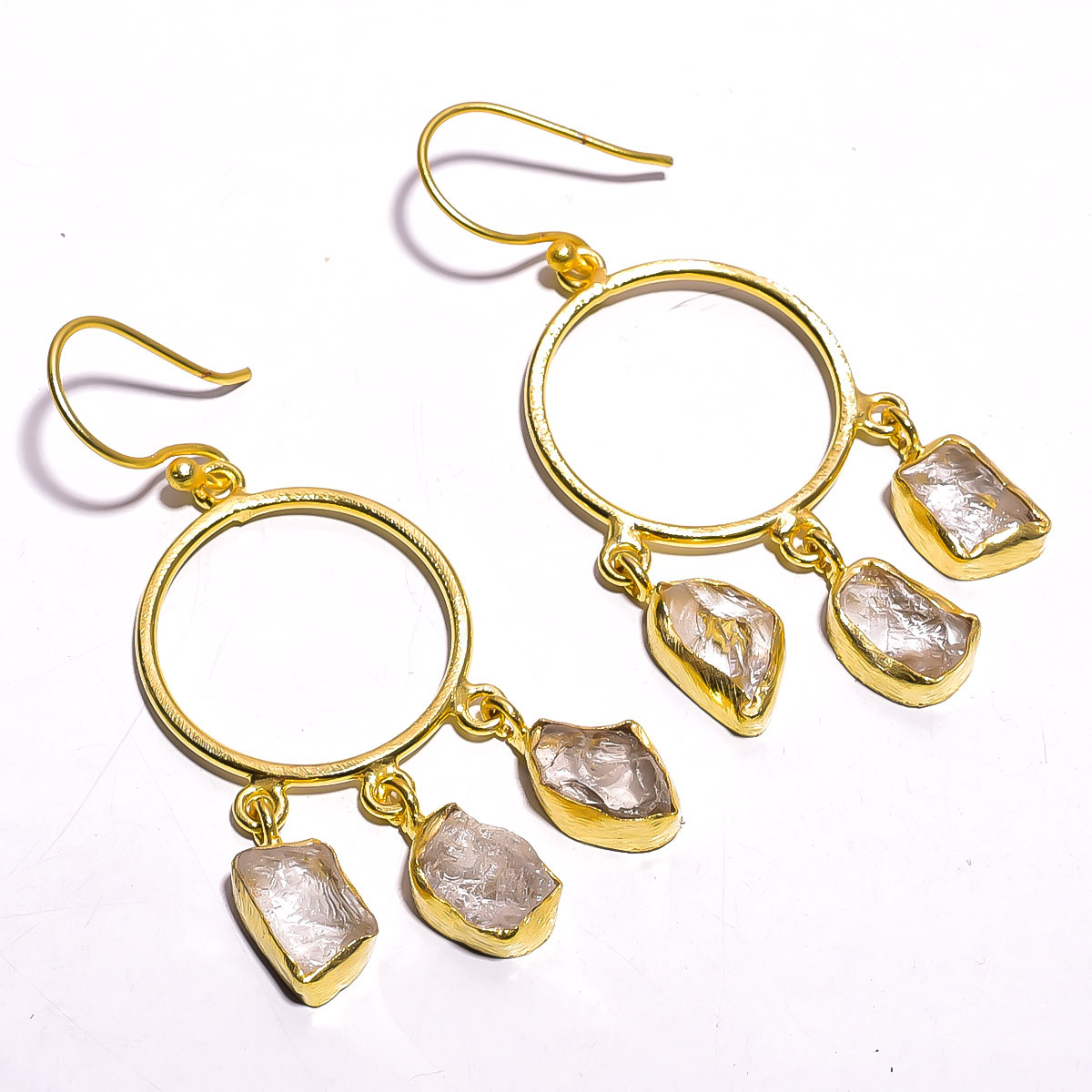 18K Gold Plated Earrings Natural Rough Crystal Gemstone Earrings