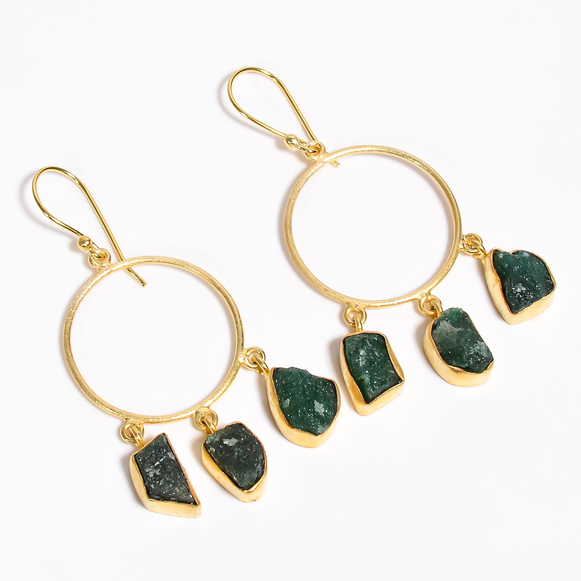 18K Gold Plated Earrings Natural Raw Green Aventurine Gemstone Earrings