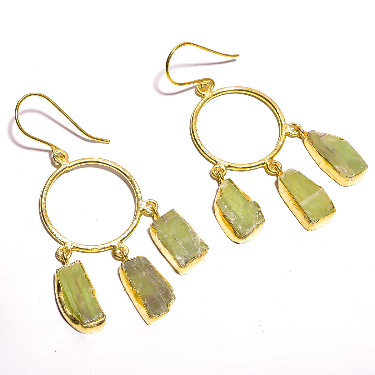 18K Gold Plated Earrings Raw Green Kyanite Gemstone Earrings