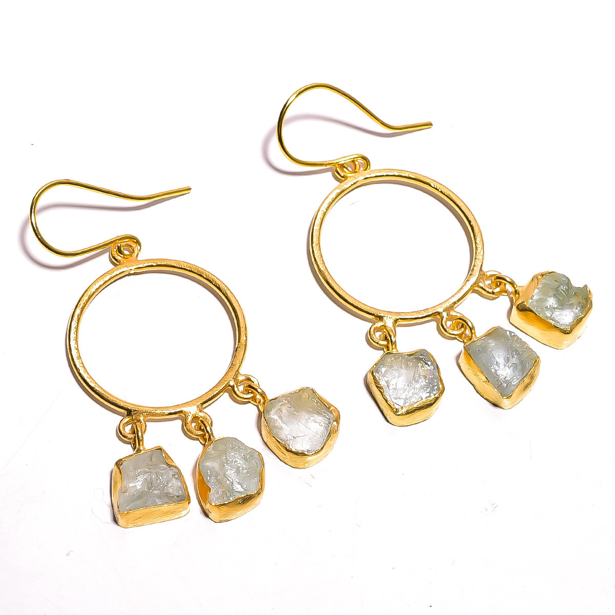 18K Gold Plated Earrings Raw Aquamarine Gemstone Earrings
