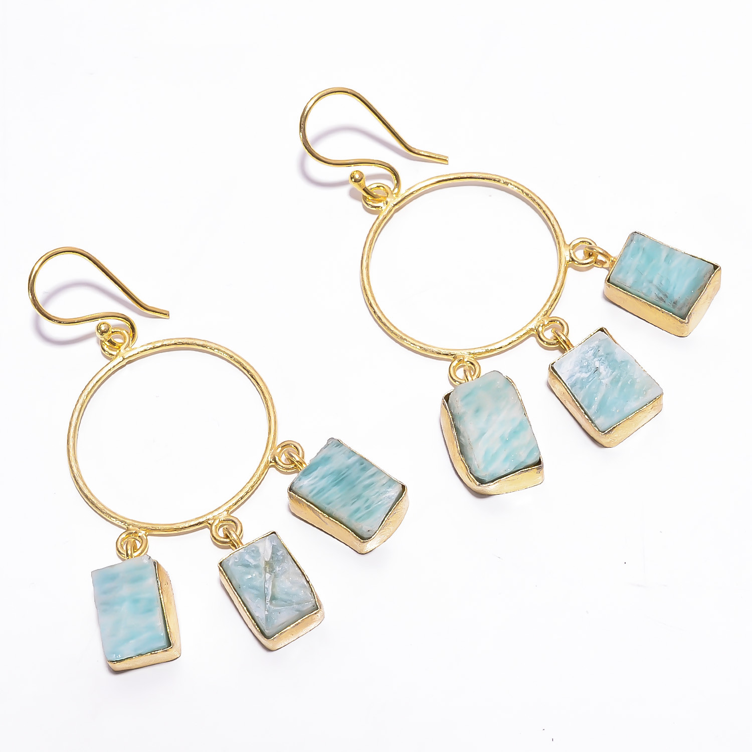 18K Gold Plated Earrings Natural Raw Amazonite Gemstone Earrings
