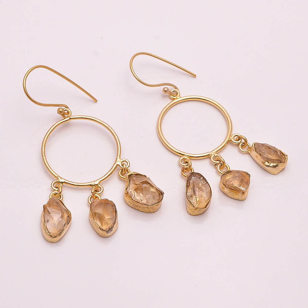 18K Gold Plated Earrings Raw Citrine Gemstone Earrings
