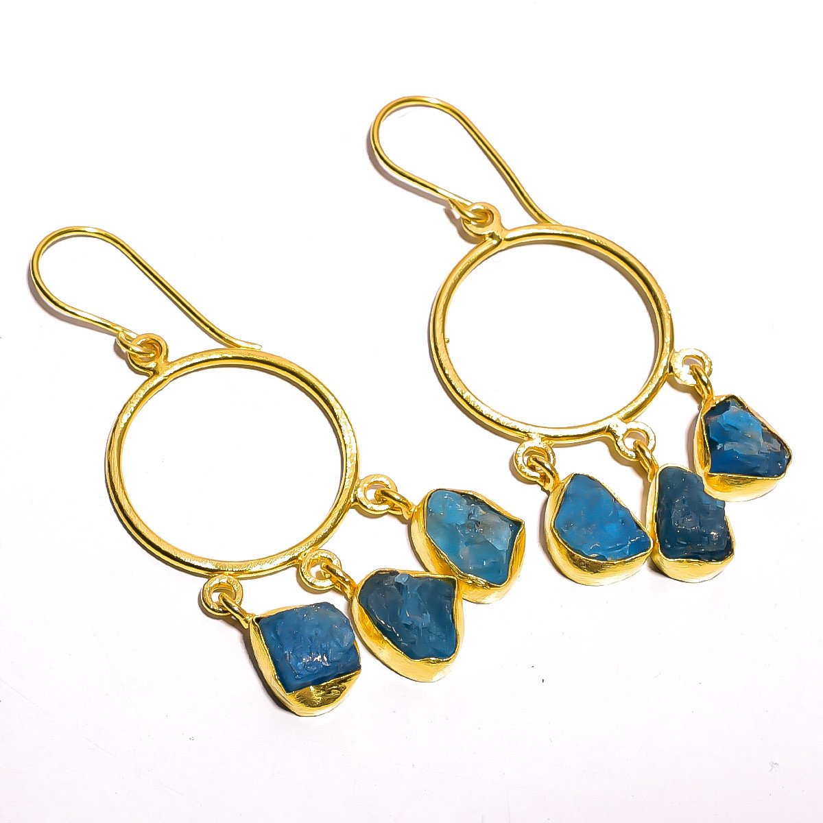 18K Gold Plated Earrings Raw Natural Neon Apatite Gemstone Earrings