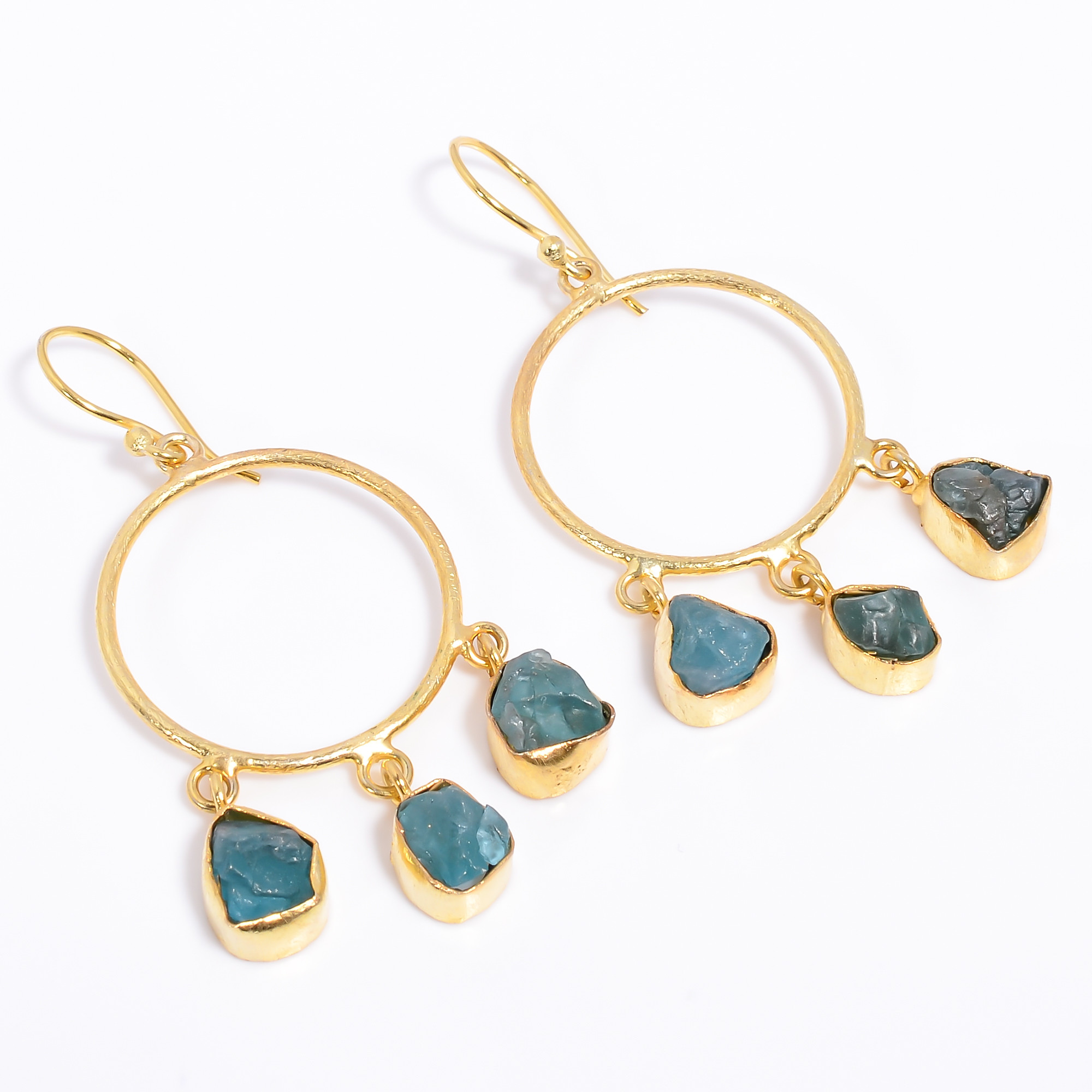 18K Gold Plated Earrings Raw Natural Sky Apatite Gemstone Earrings