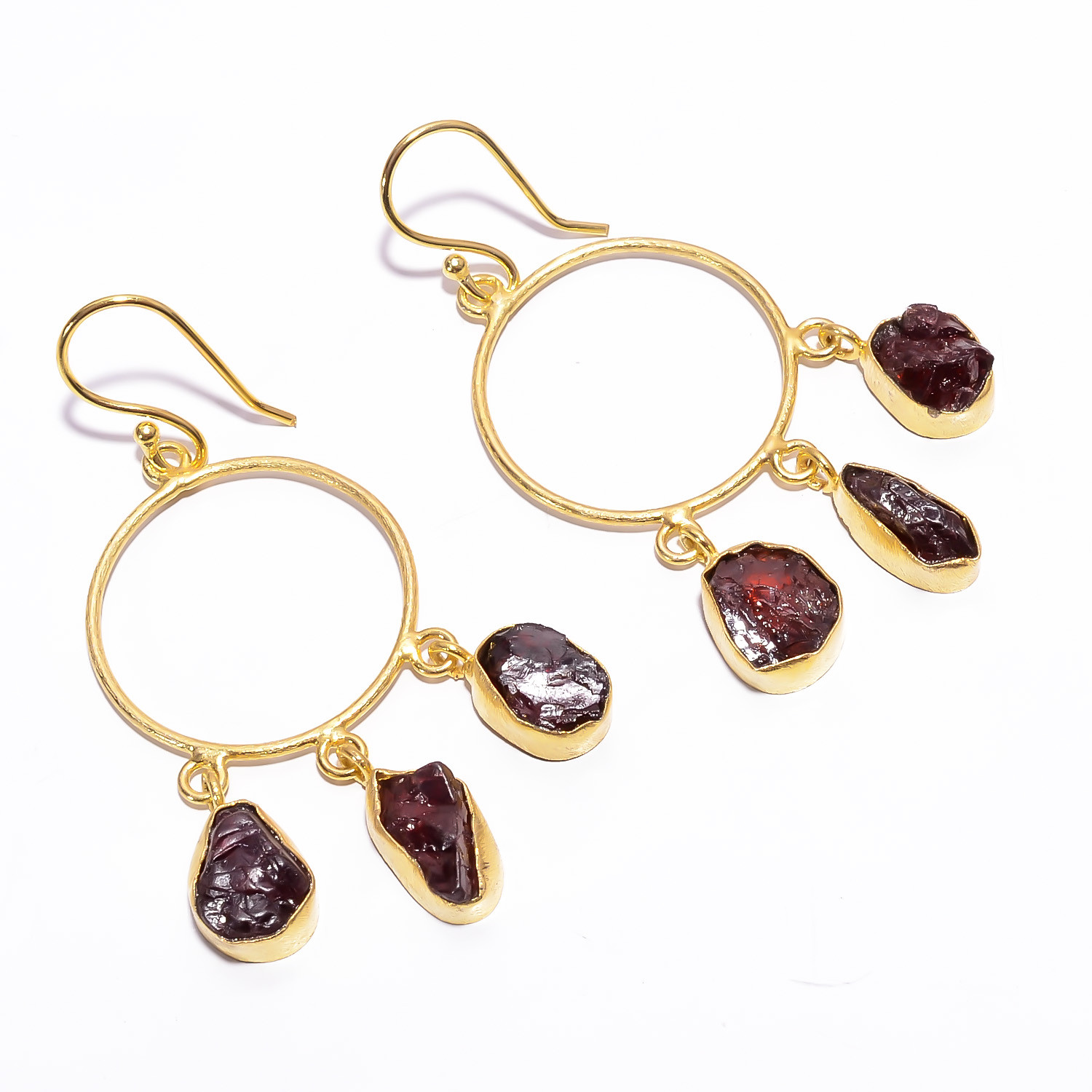 18K Gold Plated Earrings Natural Rough Garnet Gemstone Earrings