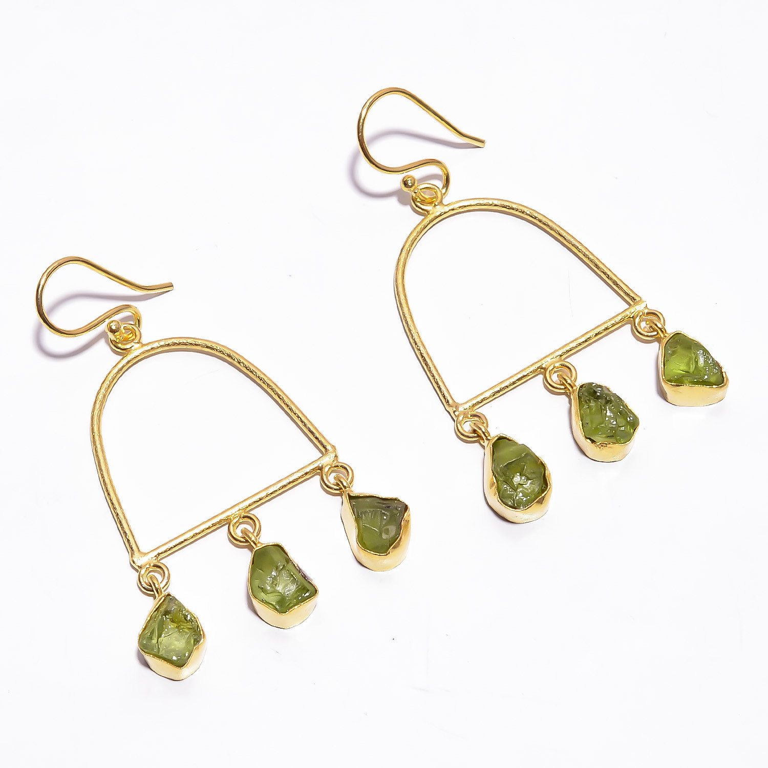 18K Gold Plated Earrings Natural Rough Peridot Gemstone Earrings