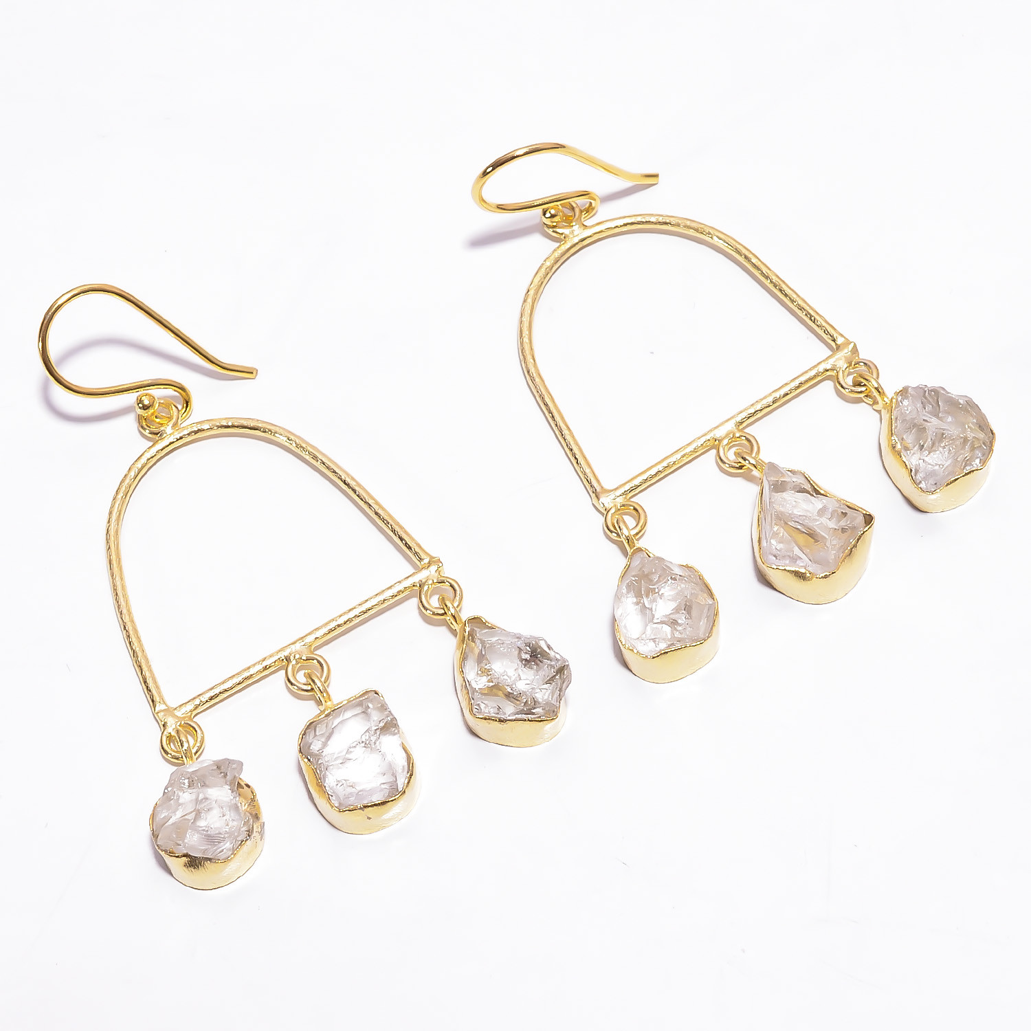 18K Gold Plated Earrings Natural Raw Crystal Gemstone Dangle Earrings