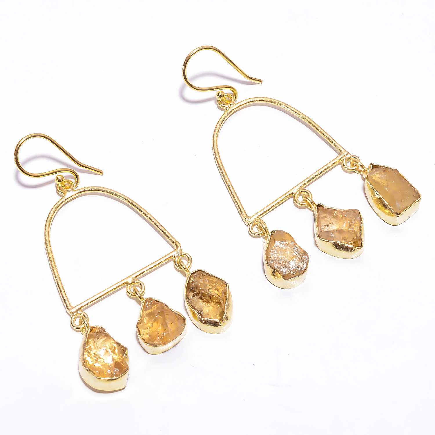 18K Gold Plated Earrings Natural Rough Citrine Gemstone Drop Earrings