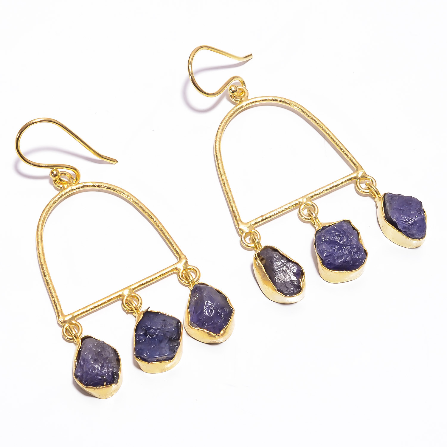 18K Gold Plated Earrings Natural Rough Tanzanite Gemstone Earrings