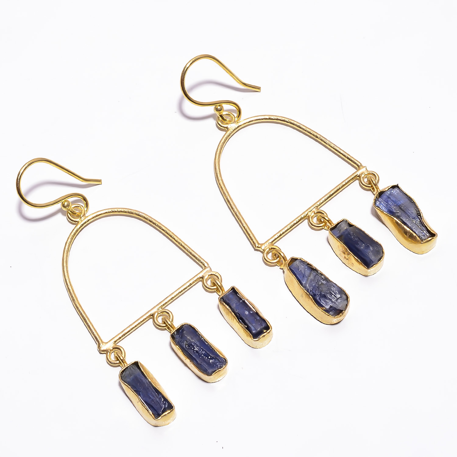 18K Gold Plated Earrings Natural Rough Blue Kyanite Gemstone Dangle Earrings