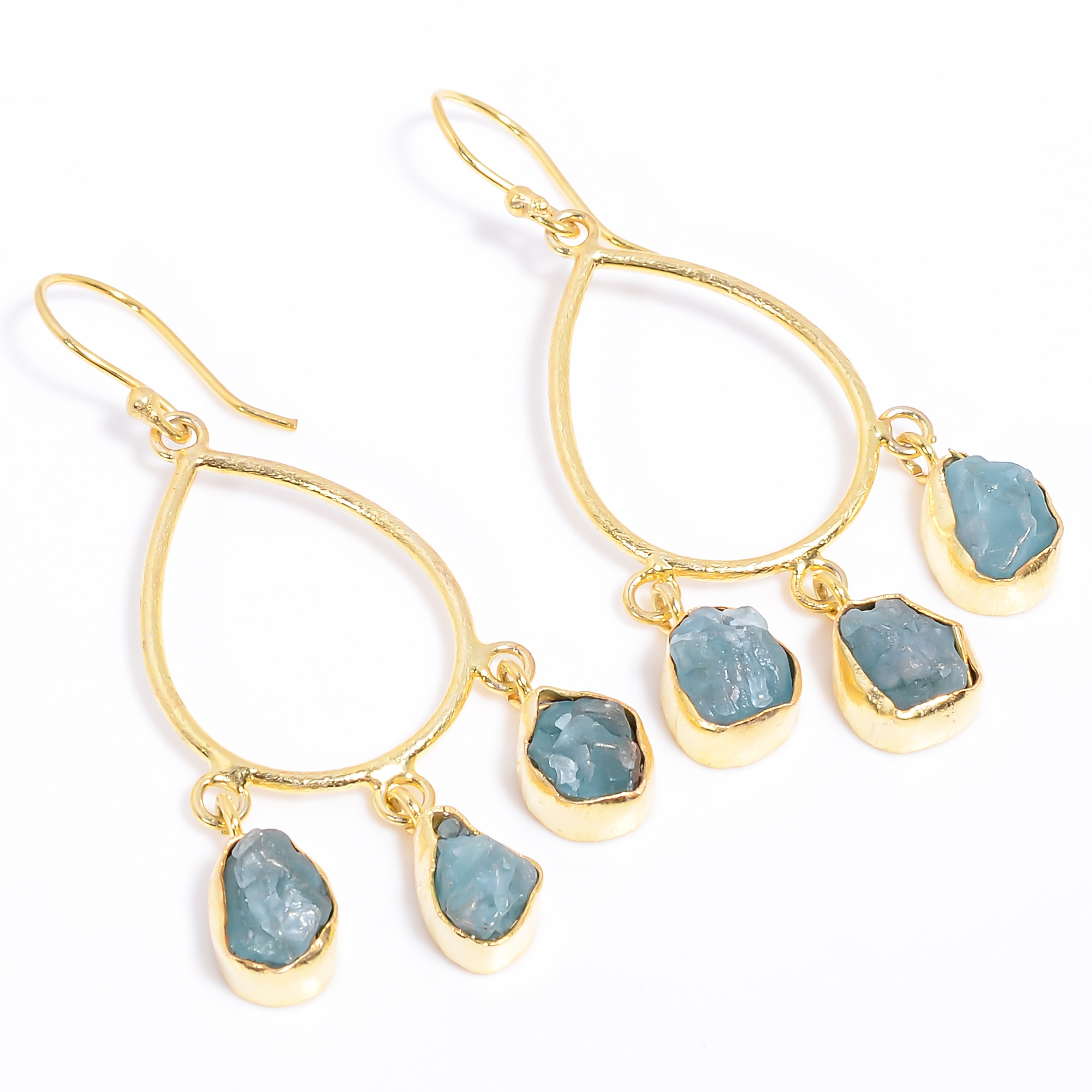 18K Gold Plated Earrings Natural Rough Sky Apatite Gemstone Dangle Earrings