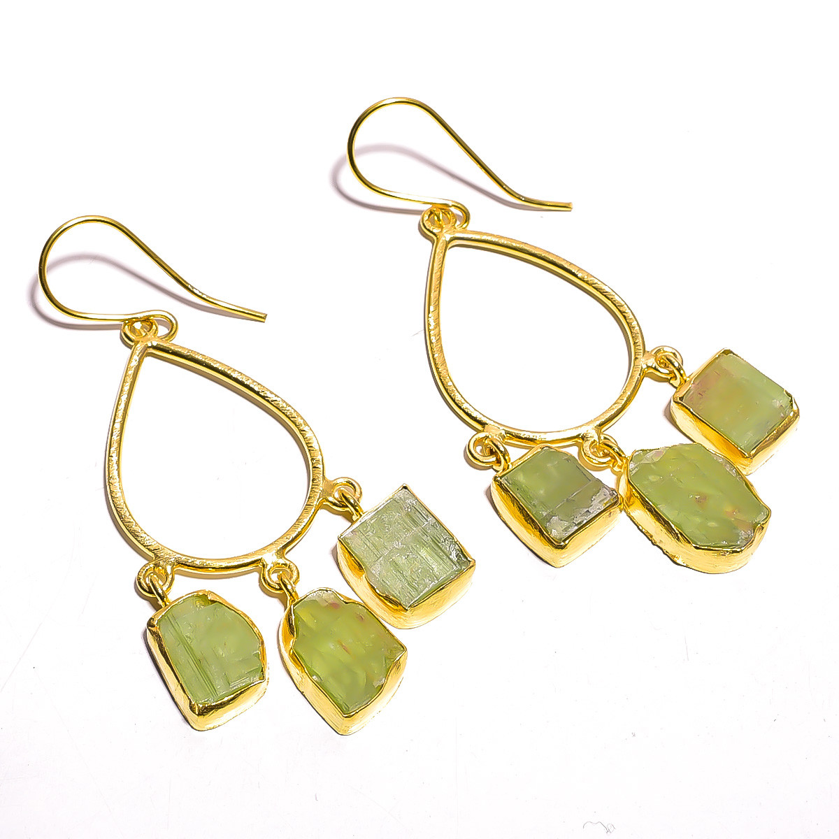 18K Gold Plated Earrings Natural Rough Green kyanite Gemstone Dangle Earrings