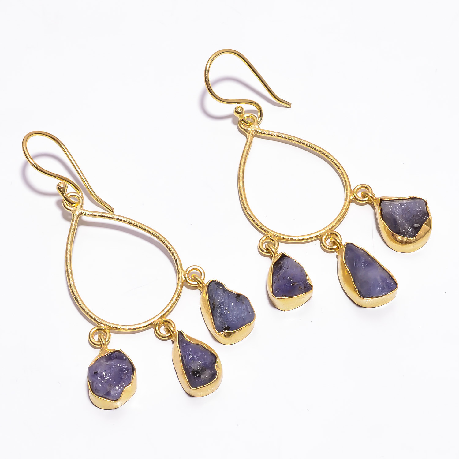 18K Gold Plated Earrings Natural Rough Tanzanite Gemstone Dangle Earrings