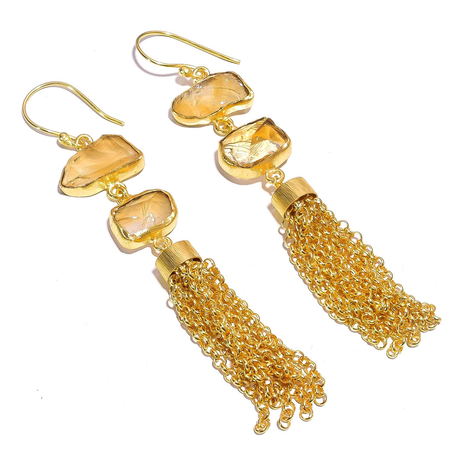 18K Gold Plated Earrings Natural Rough Citrine Gemstone Hook Earrings