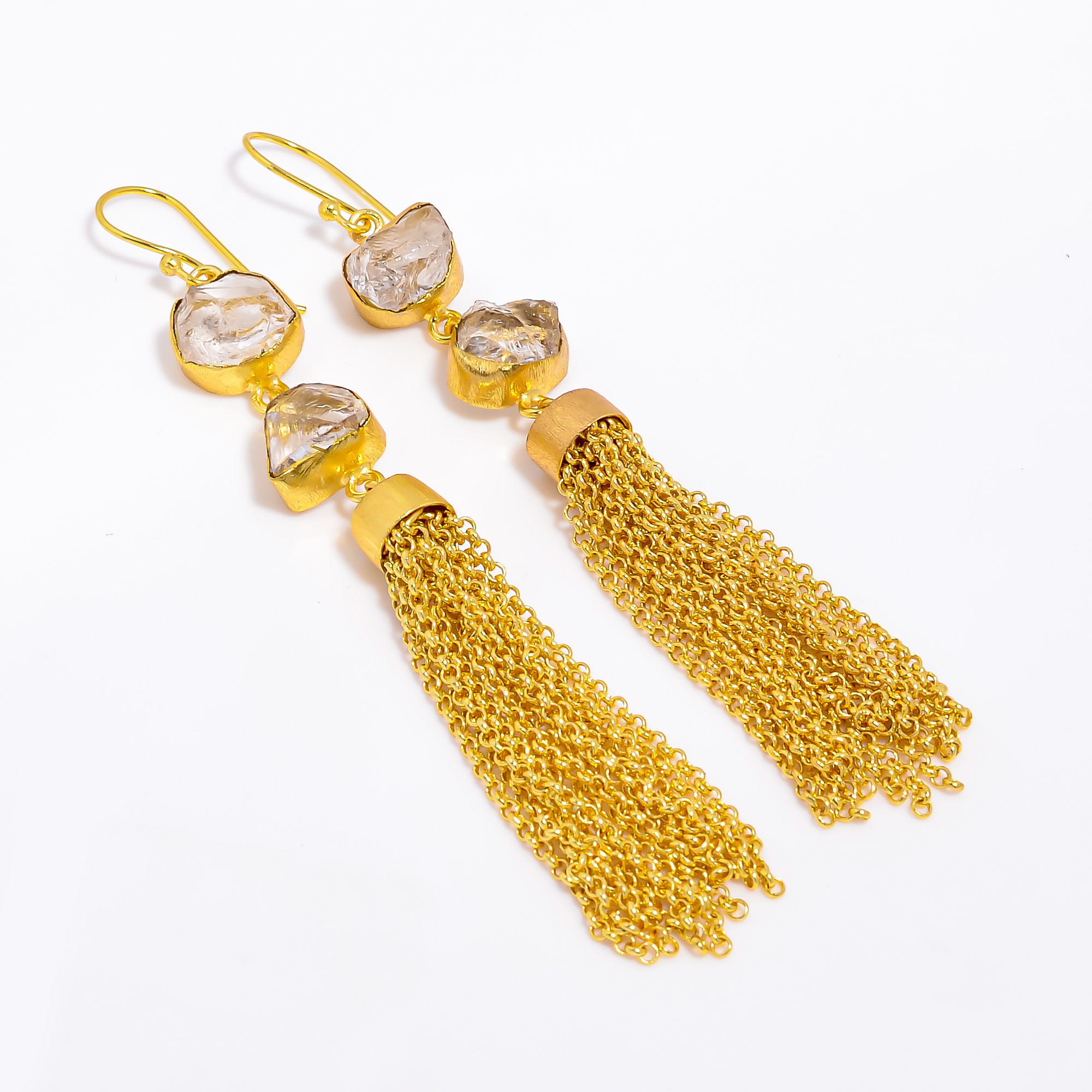 18K Gold Plated Brass Earrings Natural Rough Crystal Gemstone Hook Earrings