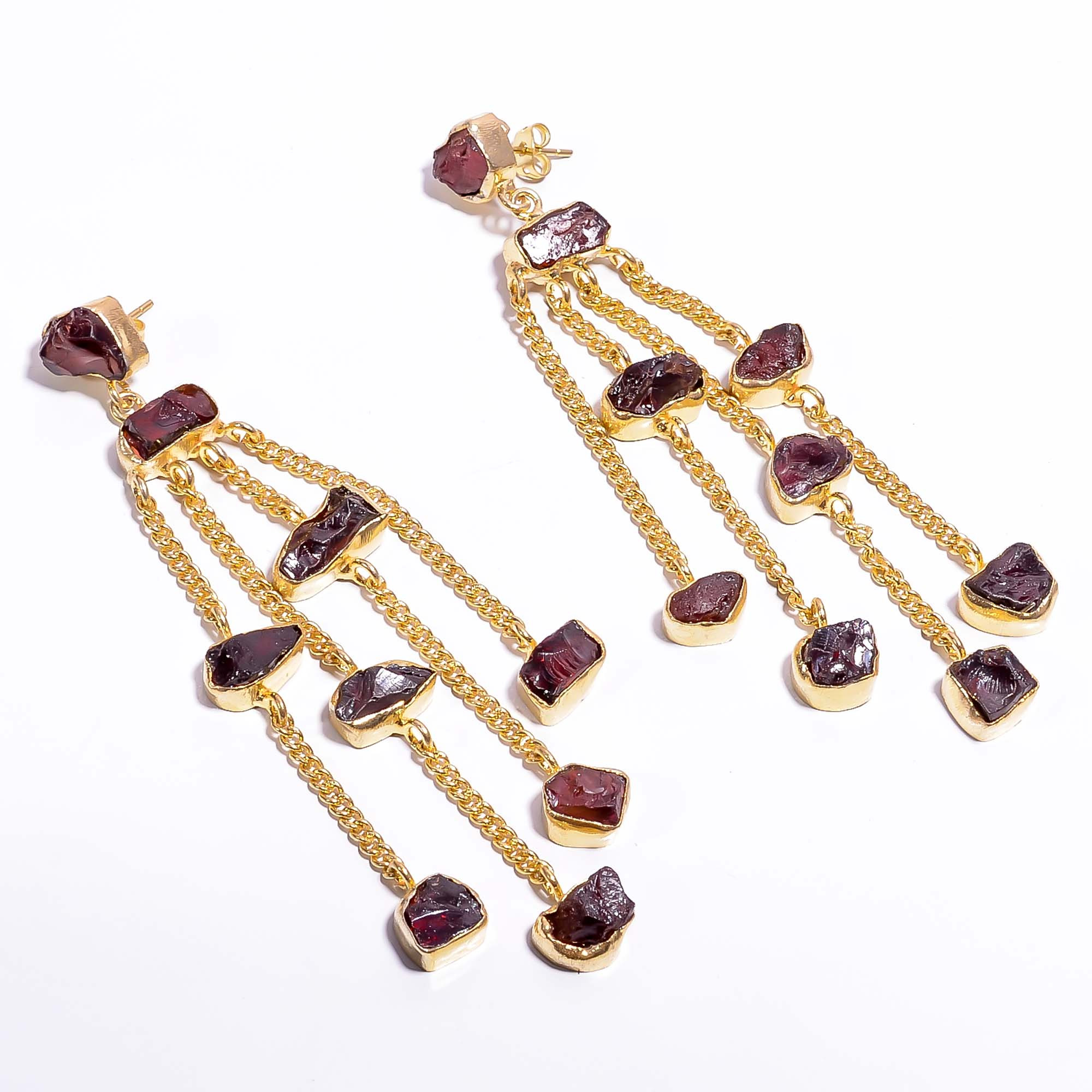 18K Gold Plated Earrings Natural Rough Garnet Gemstone Earrings