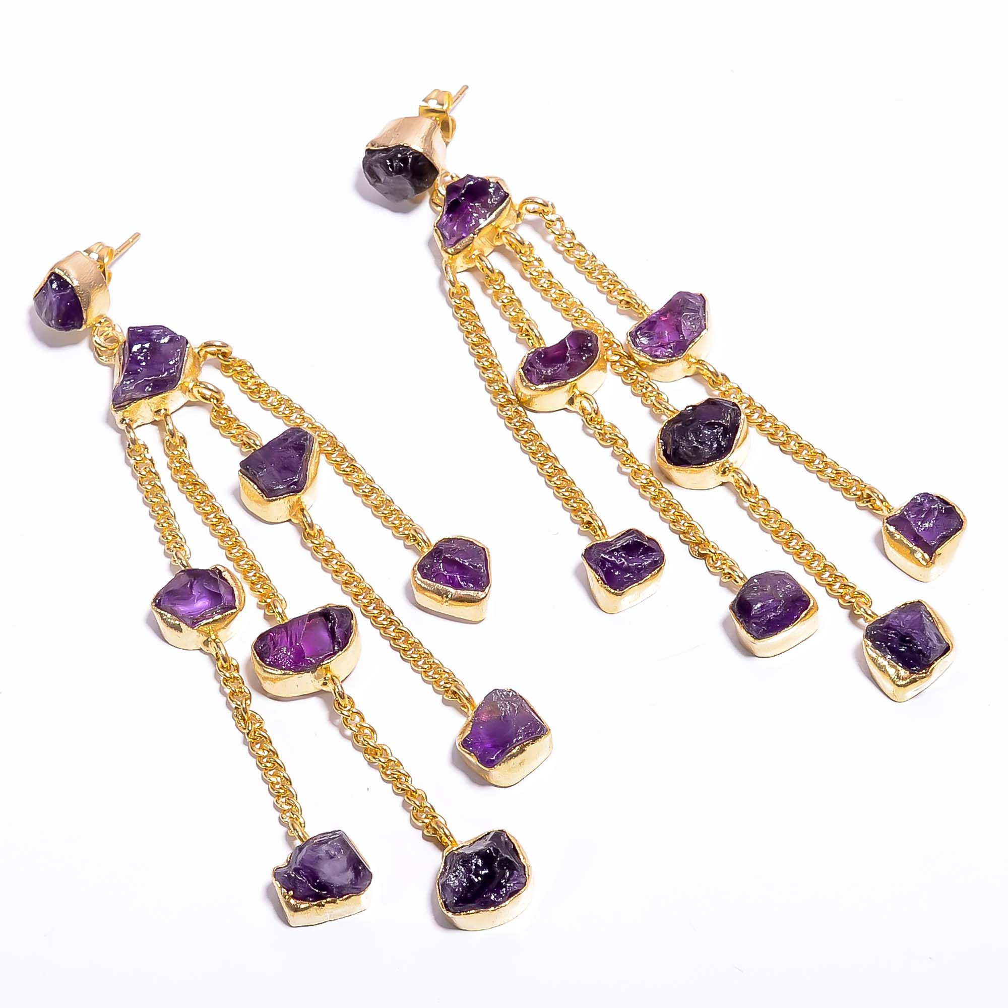 18K Gold Plated Earrings Natural Rough Amethyst Gemstone Earrings