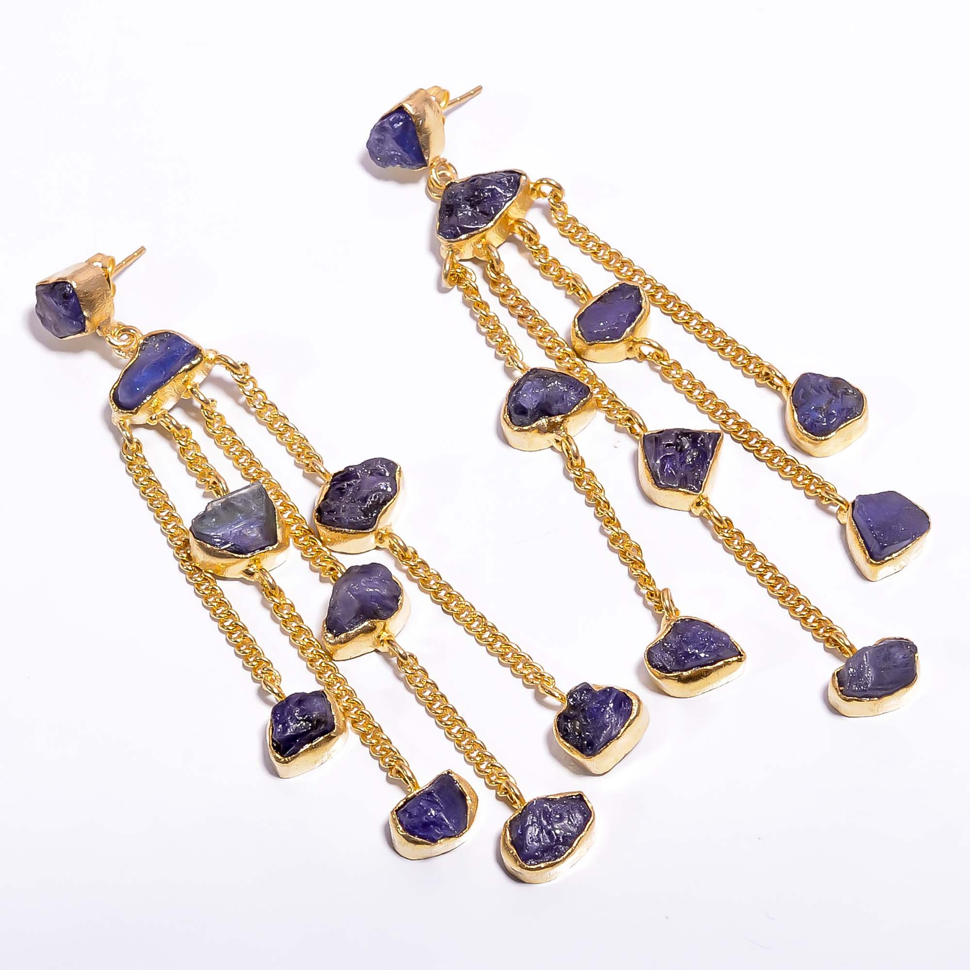18K Gold Plated Earrings Natural Rough Tanzanite Gemstone Earrings
