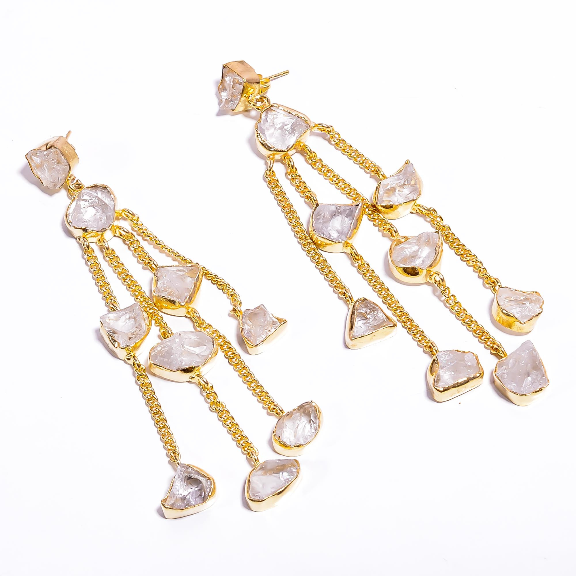 18K Gold Plated Earrings Natural Rough Crystal Gemstone Earrings