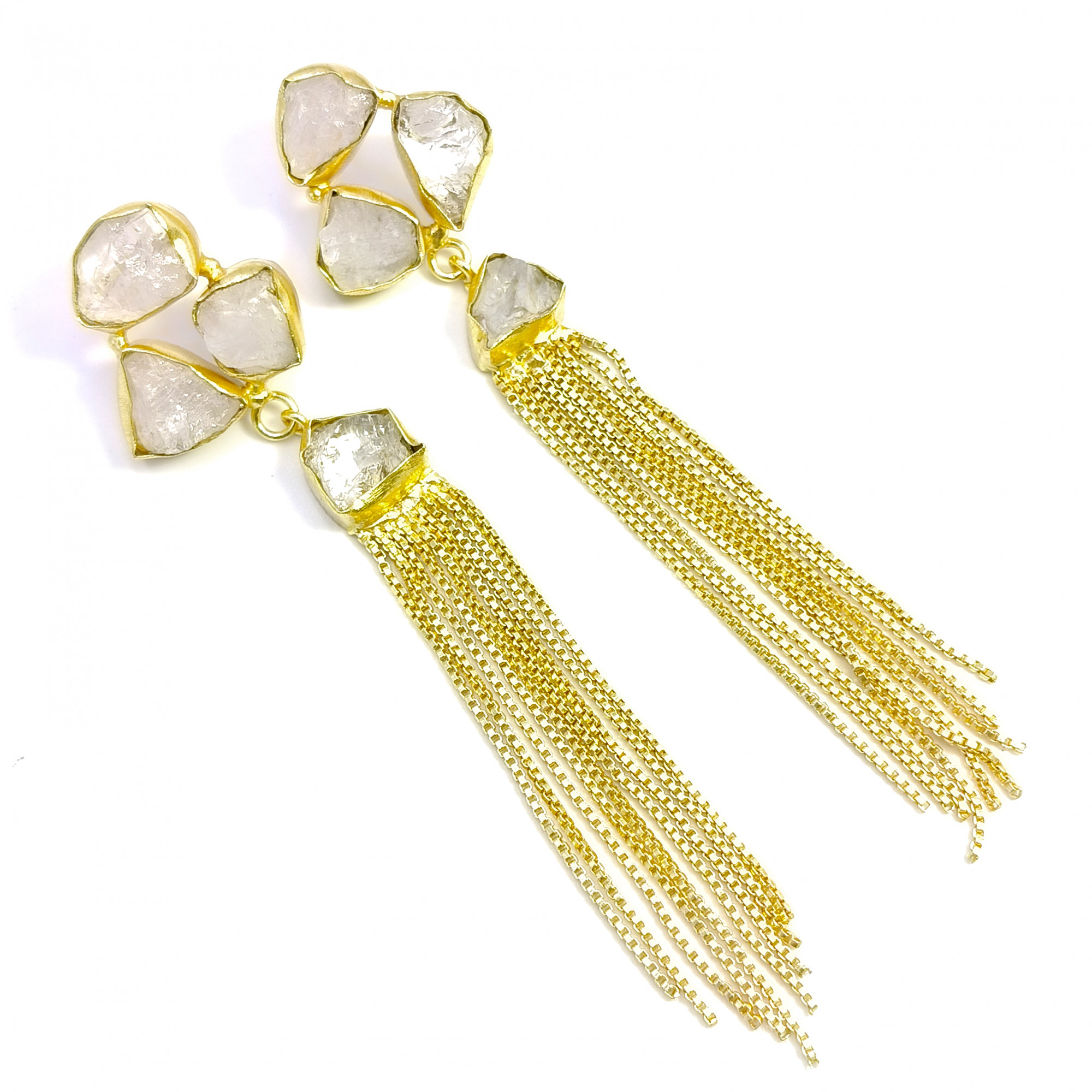 18K Gold Plated Earrings Natural Rough Crystal Gemstone Earrings