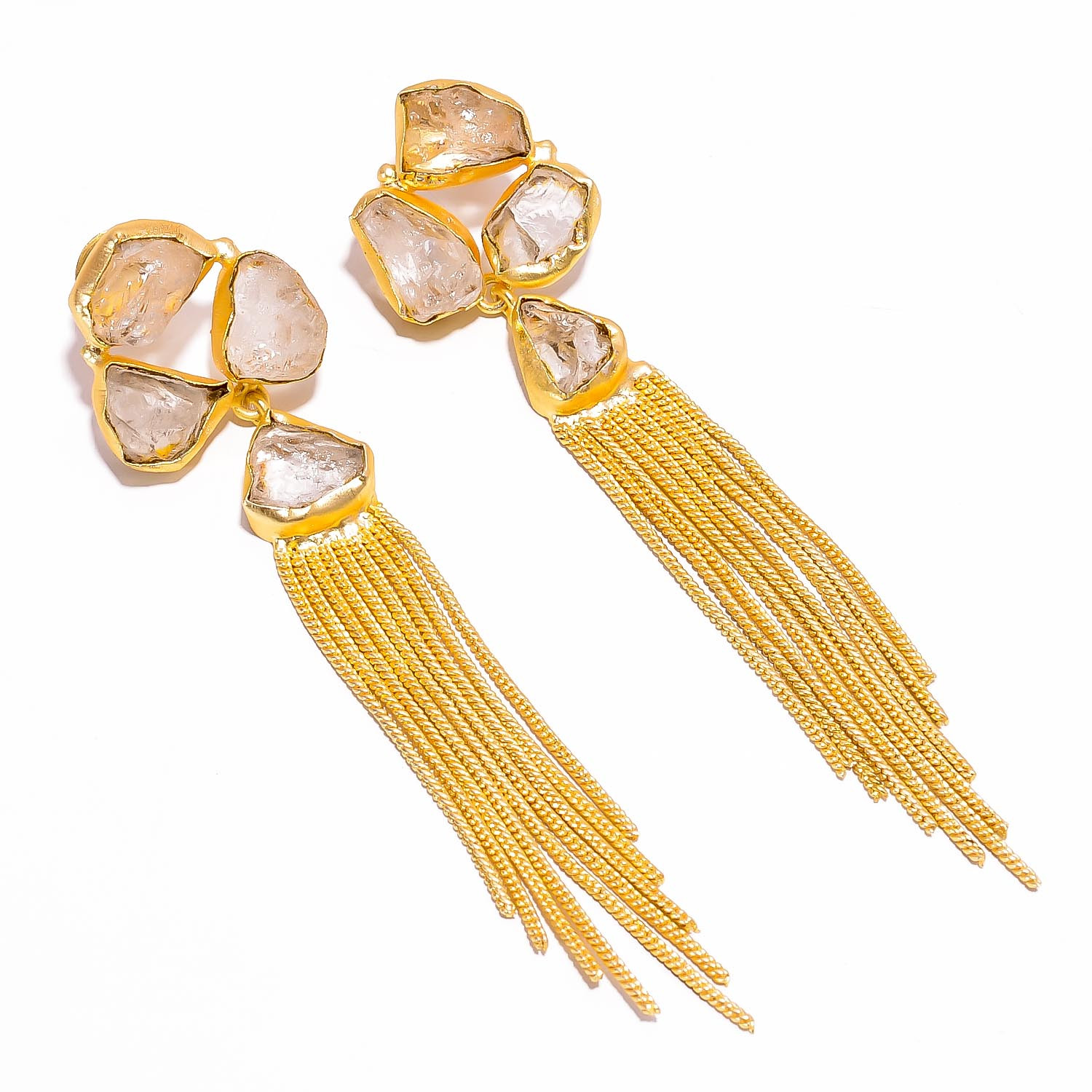 18K Gold Plated Earrings Natural Rough Crystal Gemstone Earrings