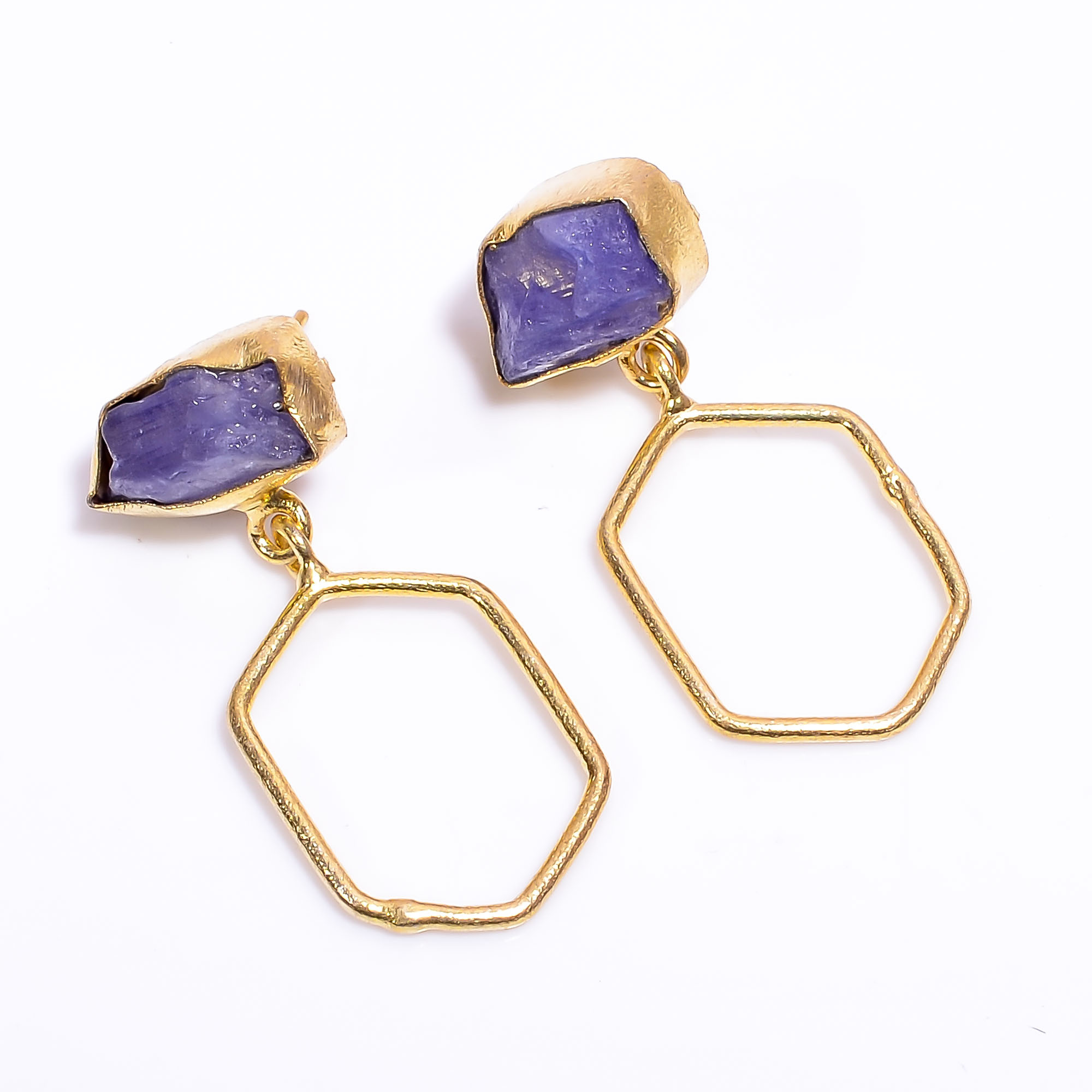 18K Gold Plated Earrings Natural Rough Tanzanite Gemstone Earrings