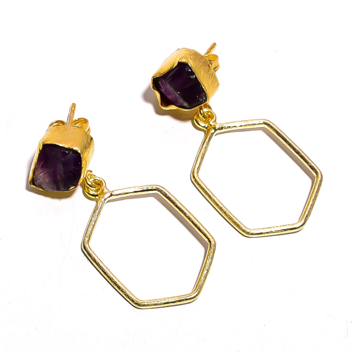 18K Gold Plated Earrings Natural Rough Garnet Gemstone Earrings