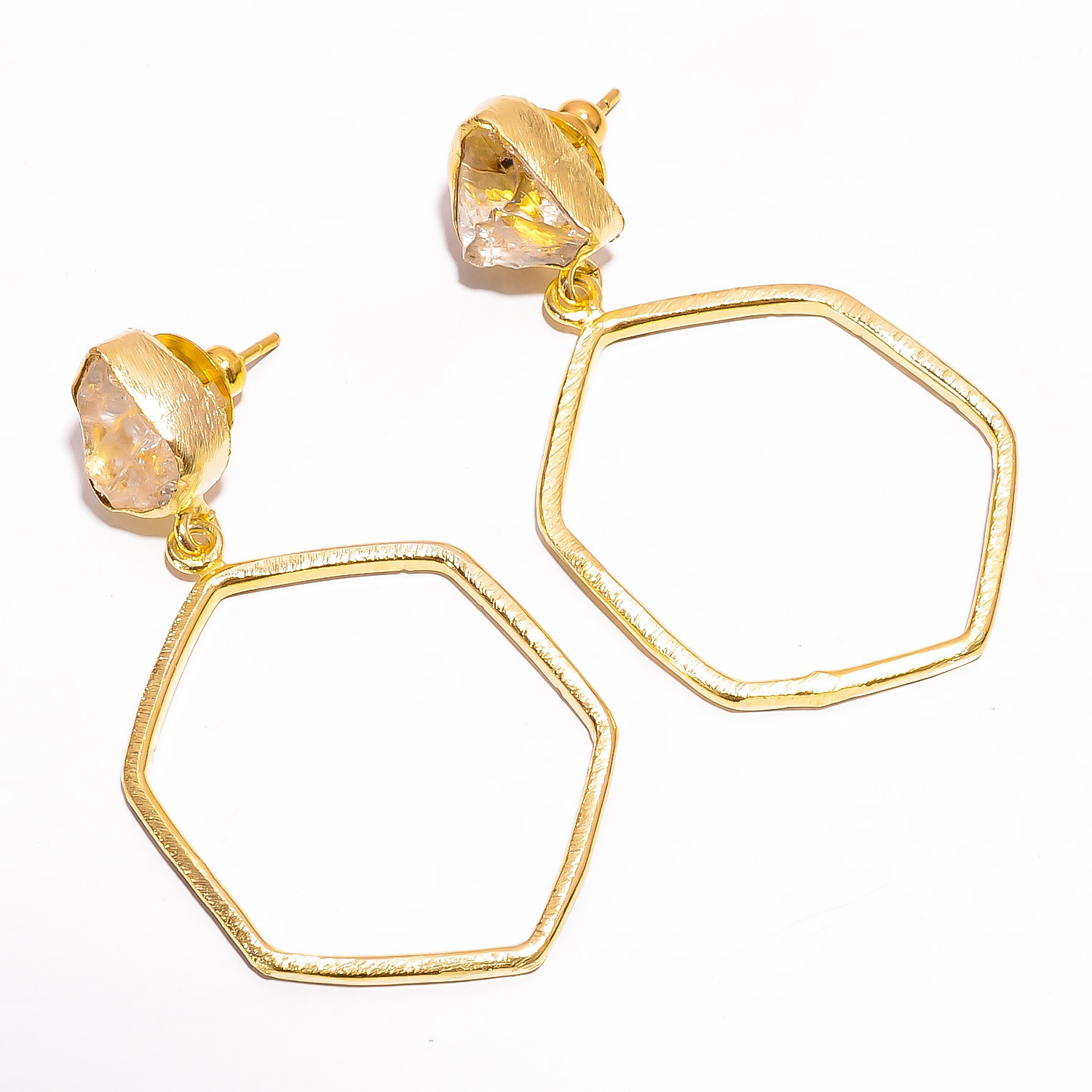 18K Gold Plated Earrings Natural Rough Crystal Gemstone Earrings