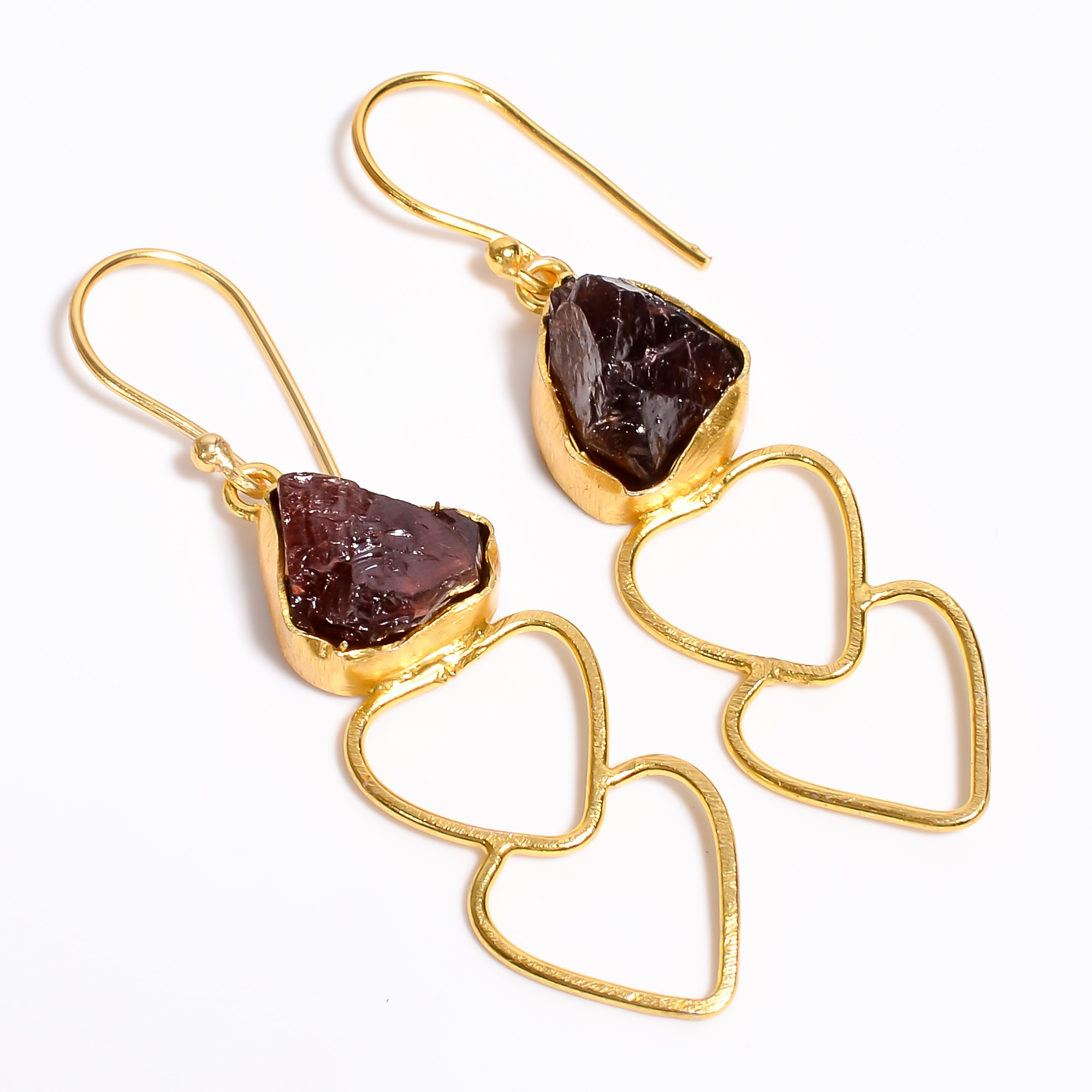18K Gold Plated Earrings Natural Rough Garnet Gemstone Earrings