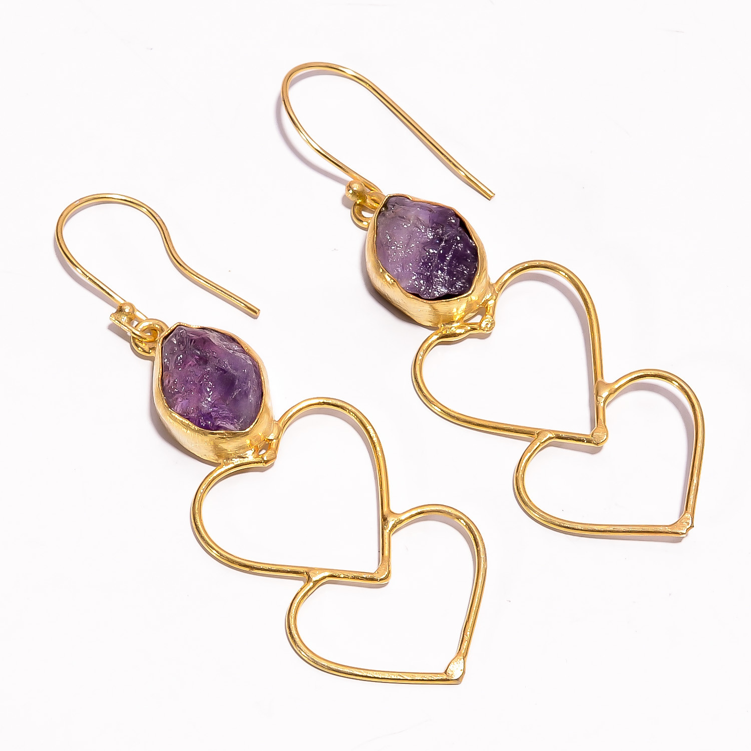 18K Gold Plated Earrings Natural Rough Amethyst Gemstone Earrings