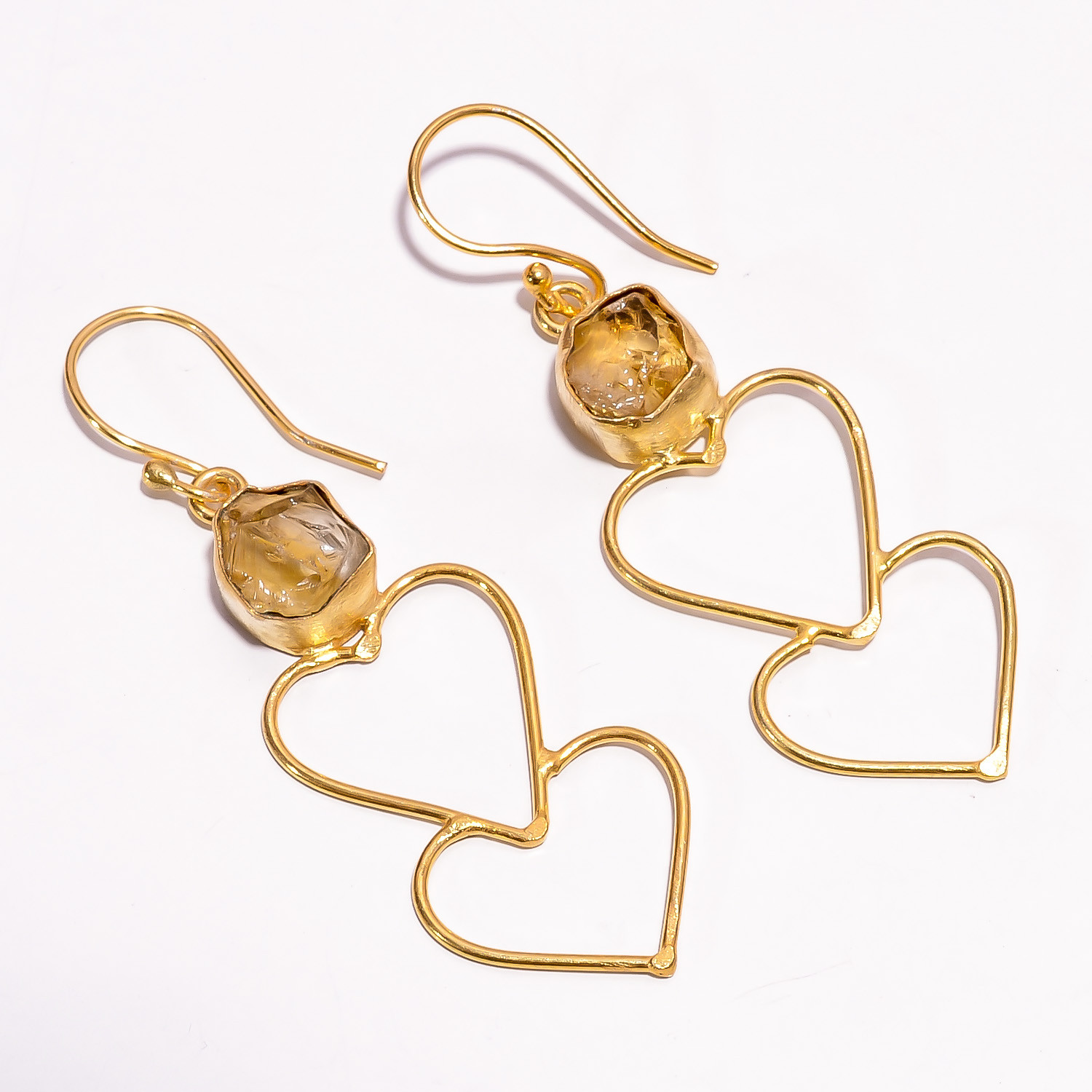 18K Gold Plated Earrings Natural Rough Citrine Gemstone Earrings