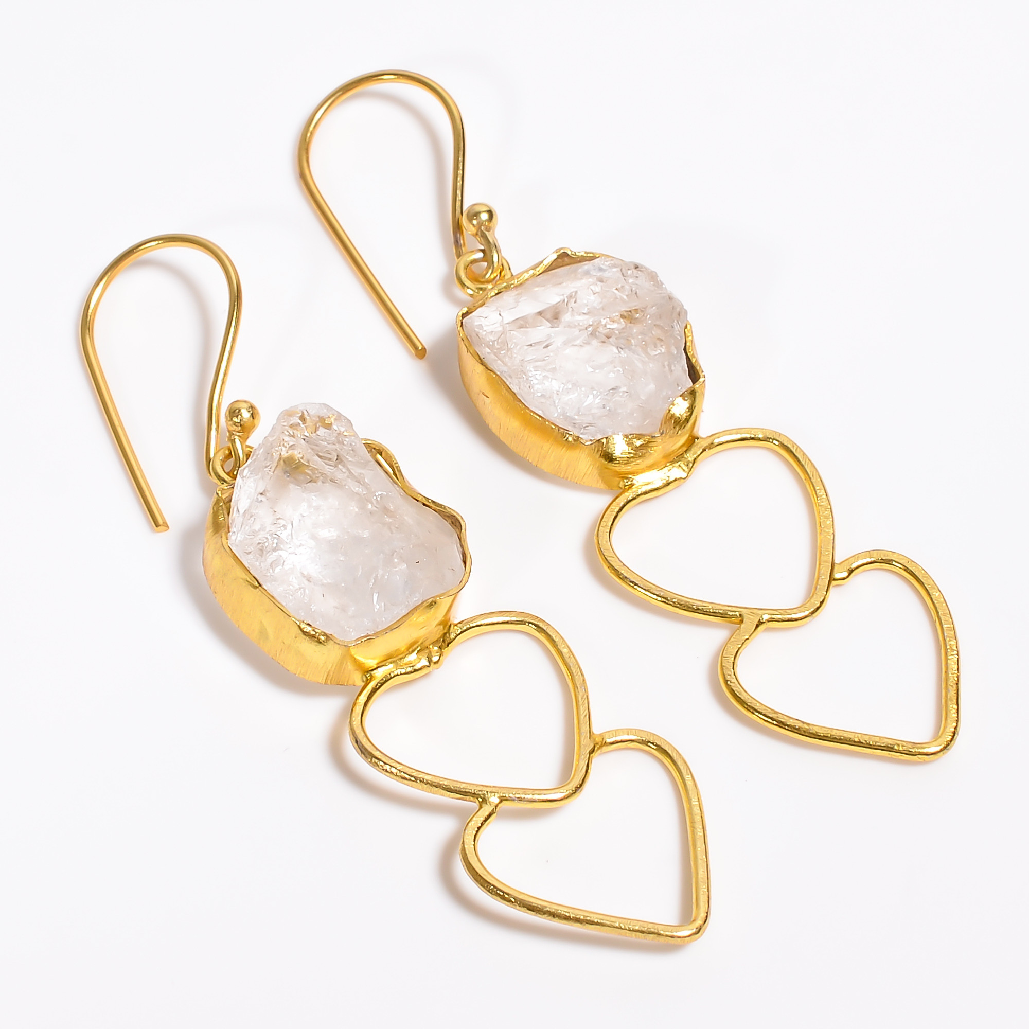 18K Gold Plated Earrings Natural Rough Crystal Gemstone Earrings