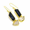 18K Gold Plated Earrings Natural Raw Black Tourmaline Crystal Gemstone Earrings