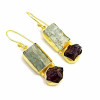 18K Gold Plated Earrings Natural Raw Green Kyanite Garnet Gemstone Earrings